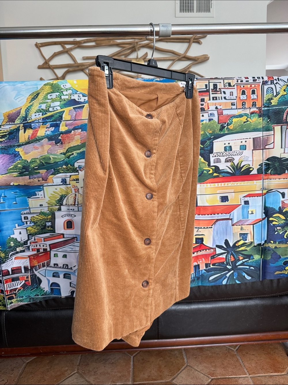 Women’s Button-Front Corduroy Midi Skirt in Camel